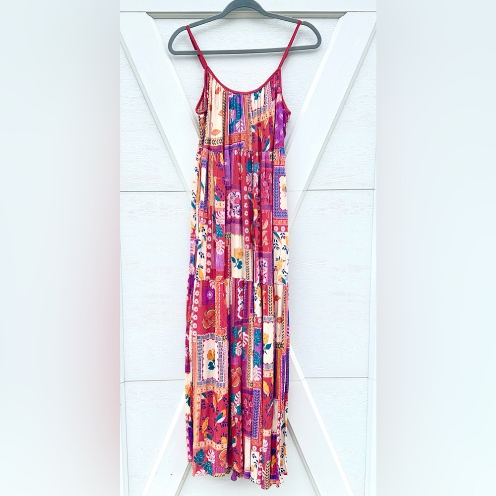 Angie Red Multi-Color Patchwork Maxi Dress